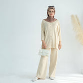 Casual Knit Long-Sleeve Shirt & Wide-Leg Pants 2-Piece Set